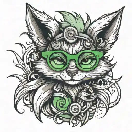 cute foxy Monster with green glasses tattoo design idea