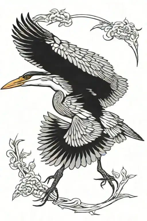 flying great blue heron flying tattoo design idea