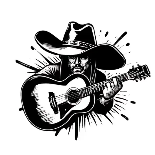 A whiskey bottle with a cowboy hat and a guitar as a tribute to Luke Combs tattoo design idea