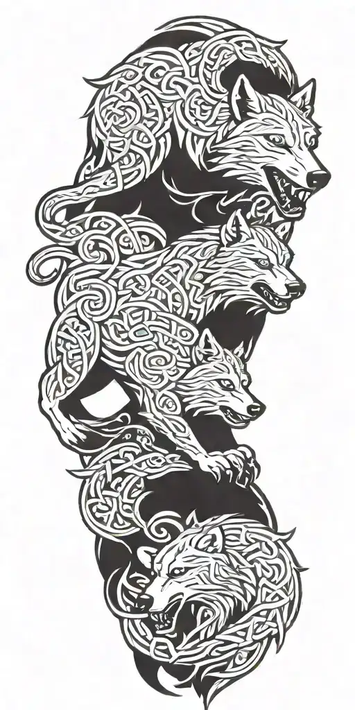 nordic knotwork wolf fighting a bear  tattoo design idea