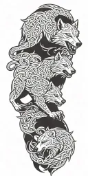 nordic knotwork wolf fighting a bear  tattoo design idea