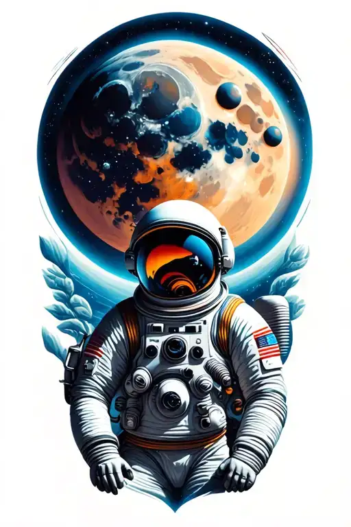 astronaut and moon tattoo design idea