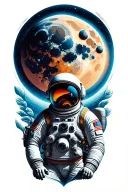 astronaut and moon tattoo design idea