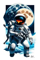 astronaut and moon tattoo design idea
