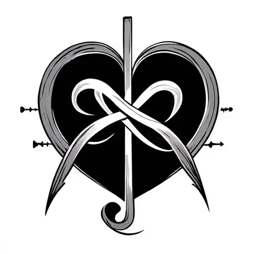 Treble clef, heart beats, infinity circle  and cross tattoo design idea