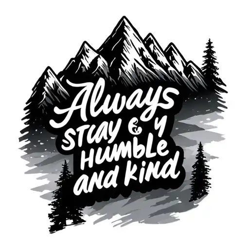 "Always stay humble and kind" mountains tattoo design idea