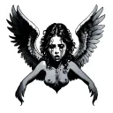 crying fallen angel with wings tattoo design idea