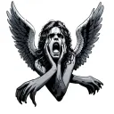 crying fallen angel with wings tattoo design idea