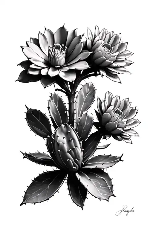 prickly pear cactus flowers tattoo design idea