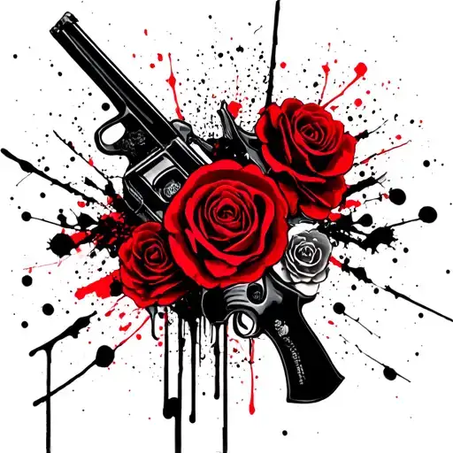 skulls guns roses laugh now cry later mask tattoo design idea