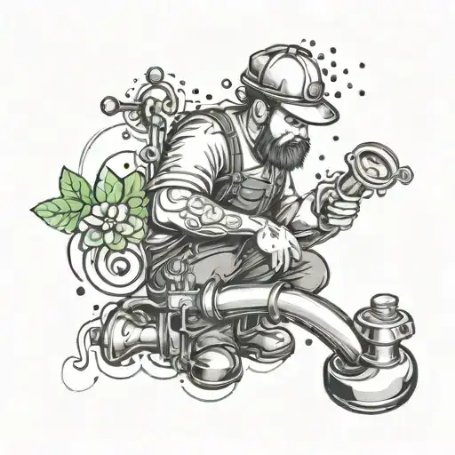 An abstract representation of a plumber at work with clover accents tattoo design idea