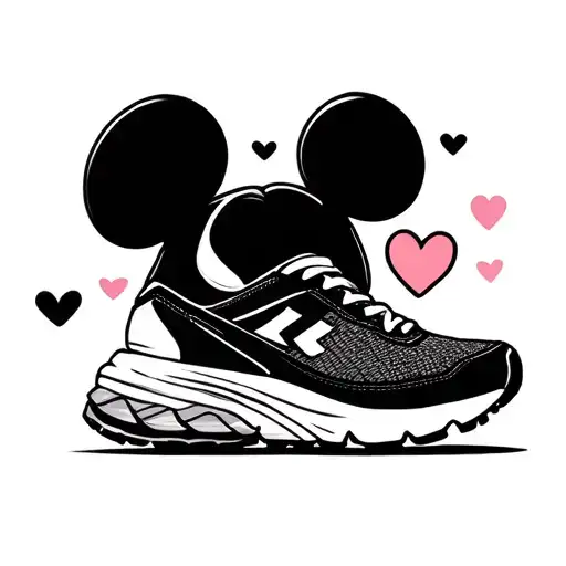 just keep going with a running shoe, heart, and Mickey Mouse head over the i in going tattoo design idea