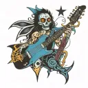 electric guitar, dali clock, eye horus, libra star sign tattoo design idea