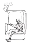 A shadowy sitting in a booth, smoke curling up from a cig, symbolizing the journey and lessons learned. tattoo design idea