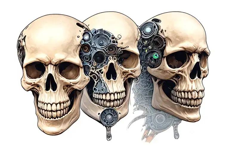 skull, bio mechanical tattoo design idea