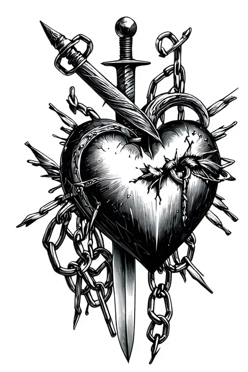 a dagger stab piercing a chained heart tattoo tattoo design idea