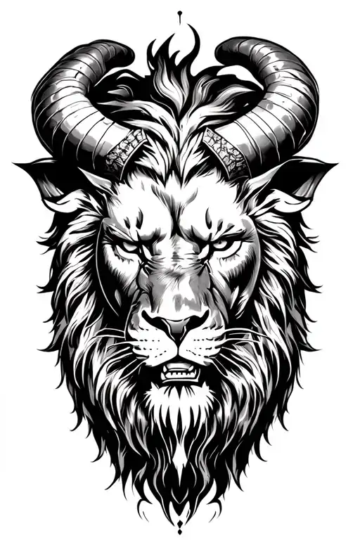 satan and lion head tattoo design idea