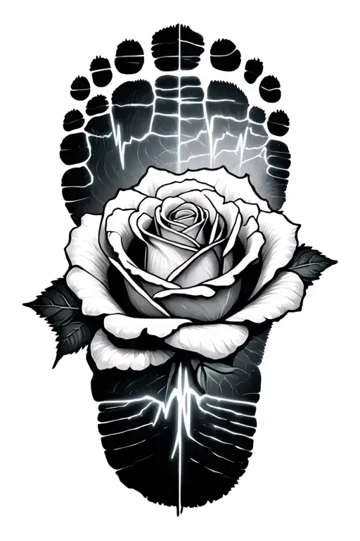 rose ecg strip footprint with marinus tattoo design idea