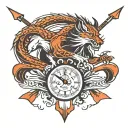 fore arm band with arrow compus clock lower dragon wolf tattoo design idea
