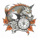 fore arm band with arrow compus clock lower dragon wolf tattoo design idea