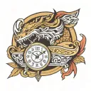 fore arm band with arrow compus clock lower dragon wolf tattoo design idea