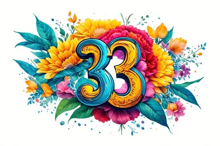 33 number written tattoo design idea