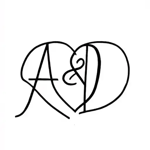 A and D initial heart made entirely tattoo design idea