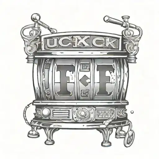 a slot machine drum in which the letters u c k are in place and on the first drum the letter f and l are spinning tattoo design idea
