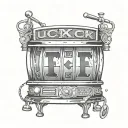 a slot machine drum in which the letters u c k are in place and on the first drum the letter f and l are spinning tattoo design idea