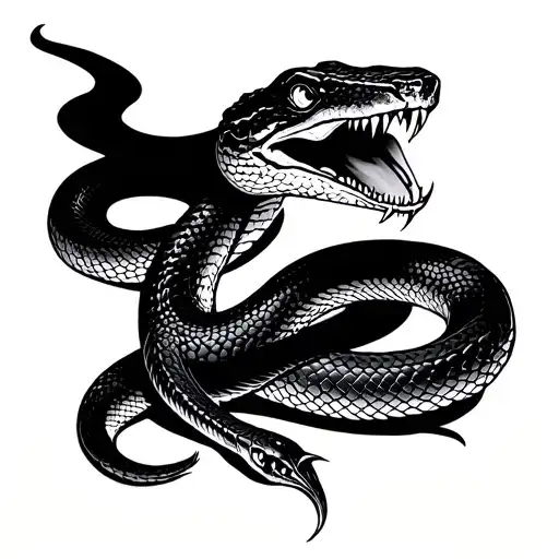 Design a snake striking something. I want it to look fierce and confident. It's for a thigh tattoo  tattoo design idea