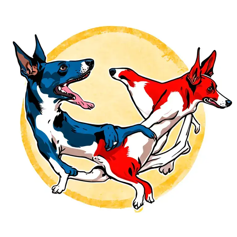 Blue heeler and red heeler in dynamic pose tattoo design idea