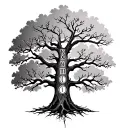 Family Tree with roman numerals in tree trunk tattoo design idea