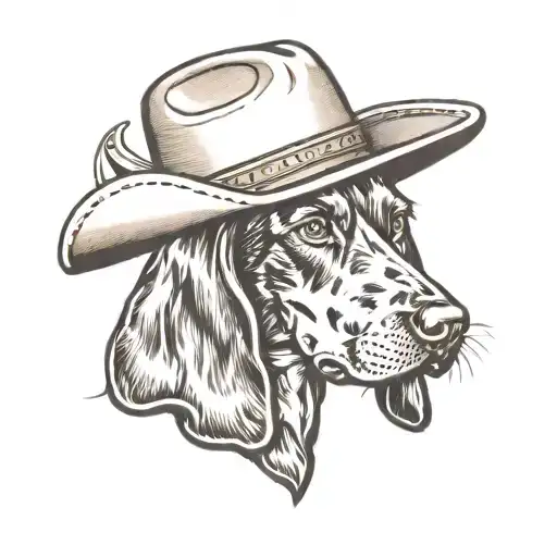 Black and Tan coonhound puppy wearing a cowboy hat tattoo design idea