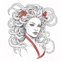 Medusa Gorgon with a red ribbon tattoo design idea