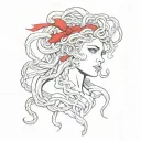 Medusa Gorgon with a red ribbon tattoo design idea