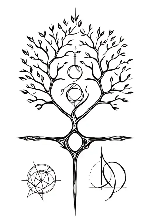 Sagittarius, Aquarius and Virgo and tree of life tattoo design idea