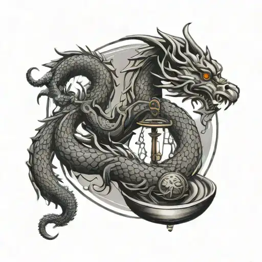 Libra scales, Japanese dragon surrounding tattoo design idea