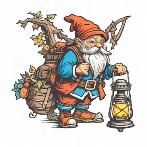garden gnome with lantern tattoo design idea