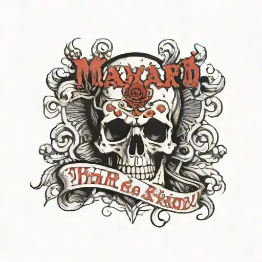 the name maynard with a skull in the background with blood on it tattoo design idea