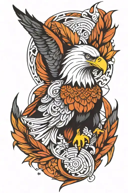 eagle wings and geo patern tattoo design idea