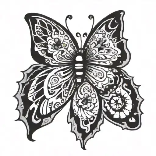 Caterpillar+ cross + butterfly wings tattoo design idea