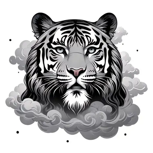 Jesus cross tiger face clouds floating tattoo design idea