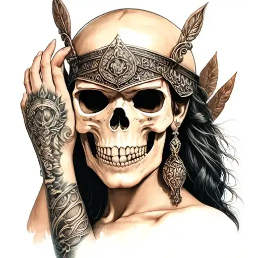 filipino warrior princess holding skull  tattoo design idea