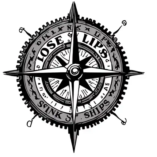 "Loose lips sink ships" "Loose lips sink ships" gothic compass and gears  tattoo design idea