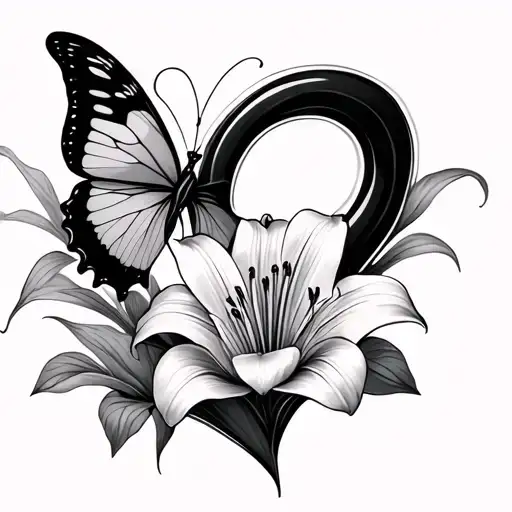 infinity symbol heart lily butterfly tattoo design idea