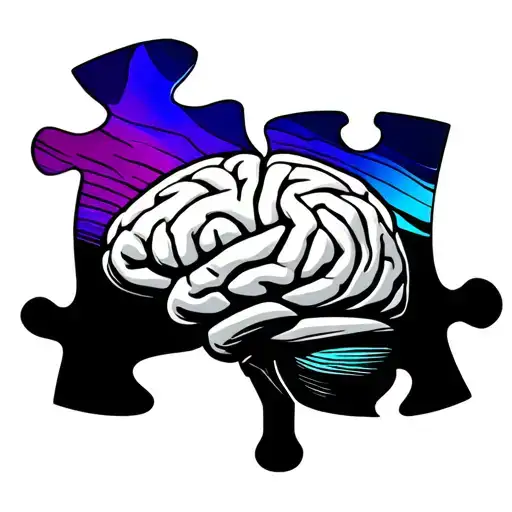 autism rainbow puzzle piece and brain with blue purple shading tattoo design idea