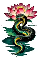 a snake going down from a lotus flower tattoo design idea