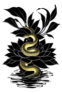 a snake going down from a lotus flower tattoo design idea