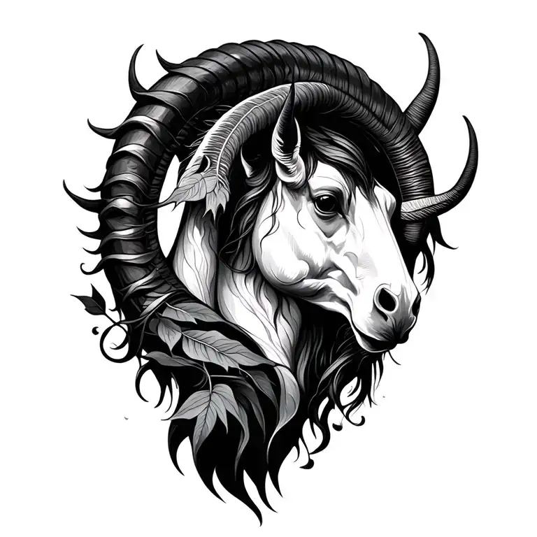 Music, nature and capricorn zodiac sign tattoo design idea