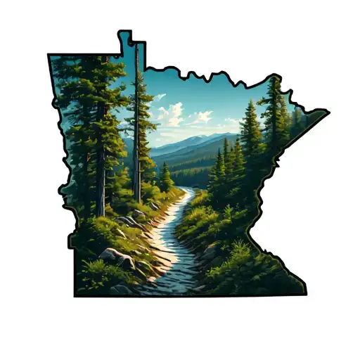 path winding hiking trail inside shape of minnesota tattoo design idea